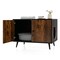 Black - Natural Industrial Style Cat Litter Box Cabinet with Cat Cutout Doors